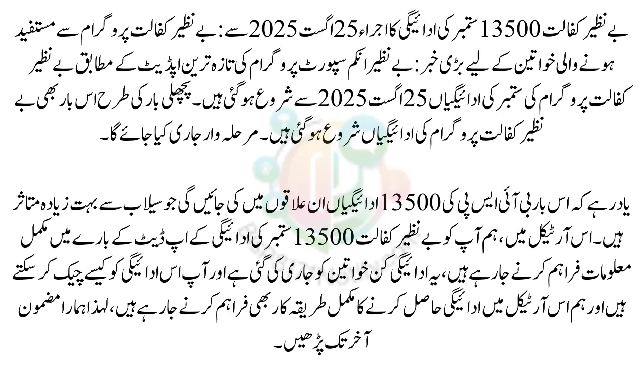 Good News Benazir Kafalat 13500 September Payment Release From 25 August 2025